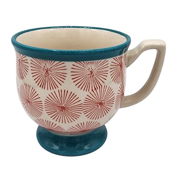 The Pioneer Woman Turquoise Blue Red Starburst Ceramic Dinnerware Coffee Tea Mug - Picture 1 of 8